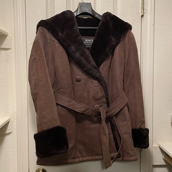 Brown hooded Leather Coat - Picture 1 of 3